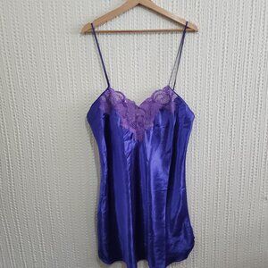 Vintage Adonna Purple Lace Silky Lingerie Slip Mini Dress Size Medium